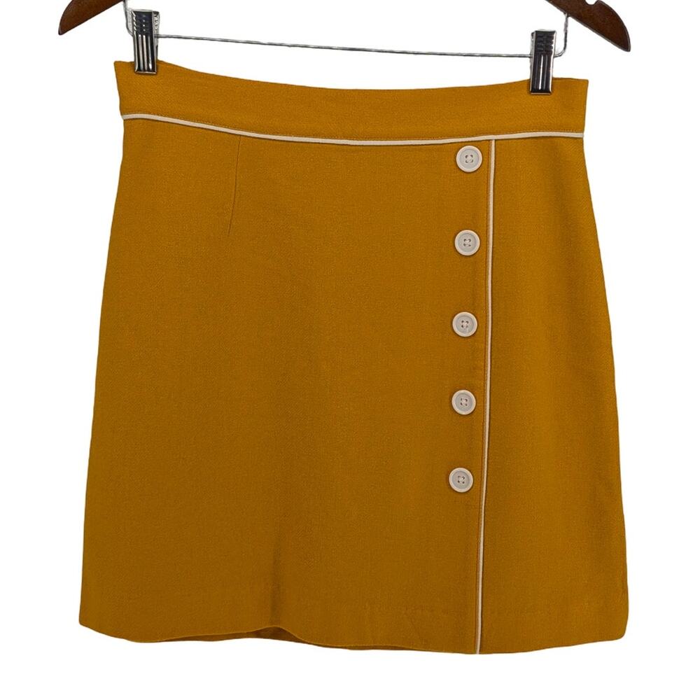 ModCloth Own The Era Mustard Wool Blend Button Mini Skirt Retro NWOT Womens M